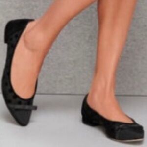🌈 6/$60, Talbots Edison Black Suede Bow Vamp Point Toe Flat, Size 9.5